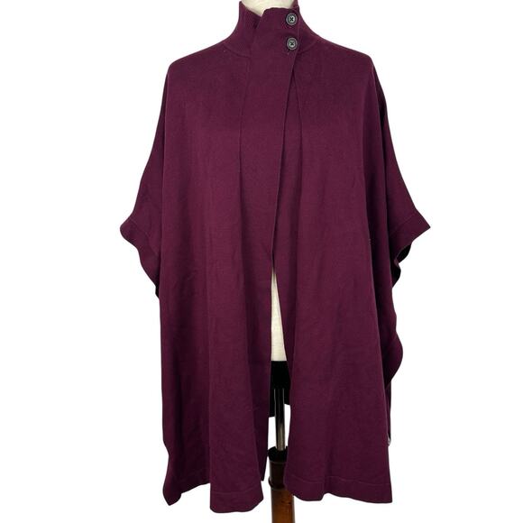 Banana Republic Sweater Cape M/L Burgundy Oversized Poncho Cardigan Mock Neck - Picture 1 of 13